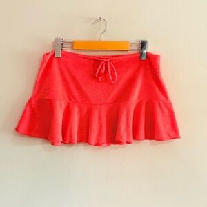 💥4/$10💥 Y2K Coral Terry Cloth Mini Skater Skirt with Ruffled Tie Front